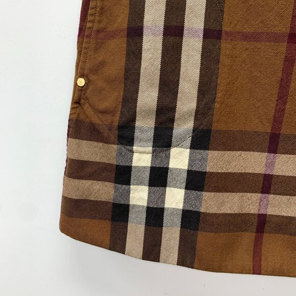 BURBERRY LONDON Classic Nova Check Mini Skirt Brown Plaid Wool Size 2/36 Gold Bu - Picture 4 of 6